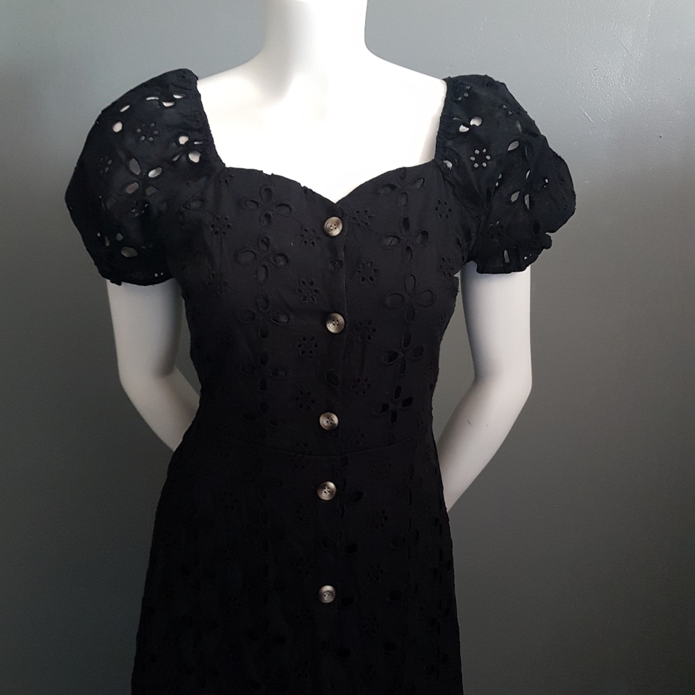 Monteau Black Eyelet Puff Sleeve Mini Dress - Picture 3 of 12